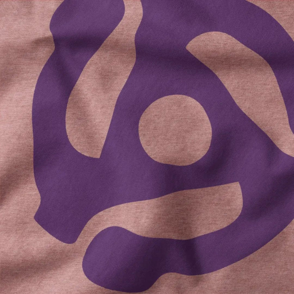 45rpm adapter classic tee in heather mauve, close-up of the print