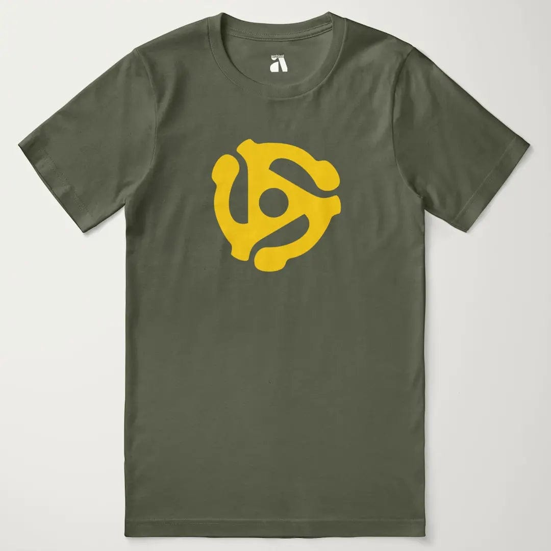45rpm adapter classic tee in military green, laid flat
