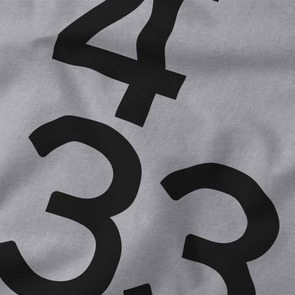 john cage: 4'33" classic tee in athletic heather, close-up of the print