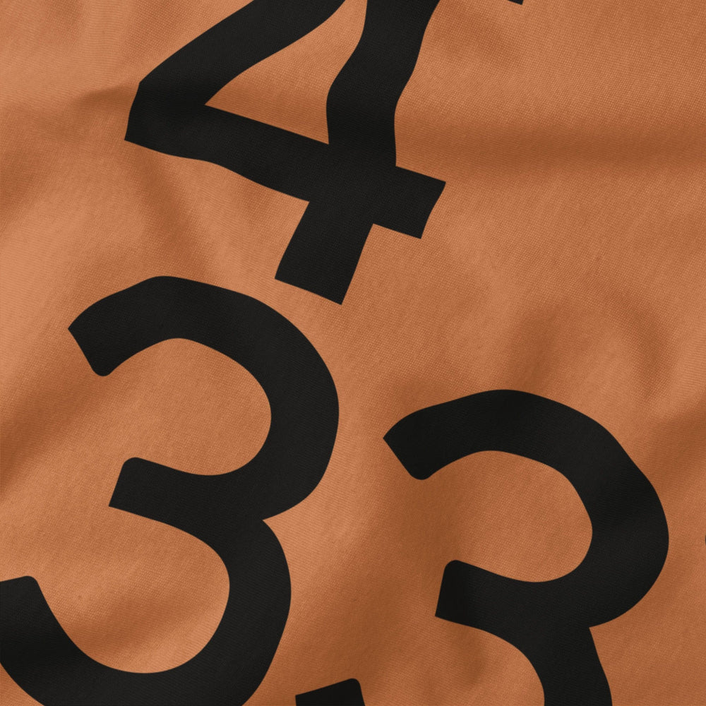 john cage: 4'33" classic tee in burnt orange, close-up of the print