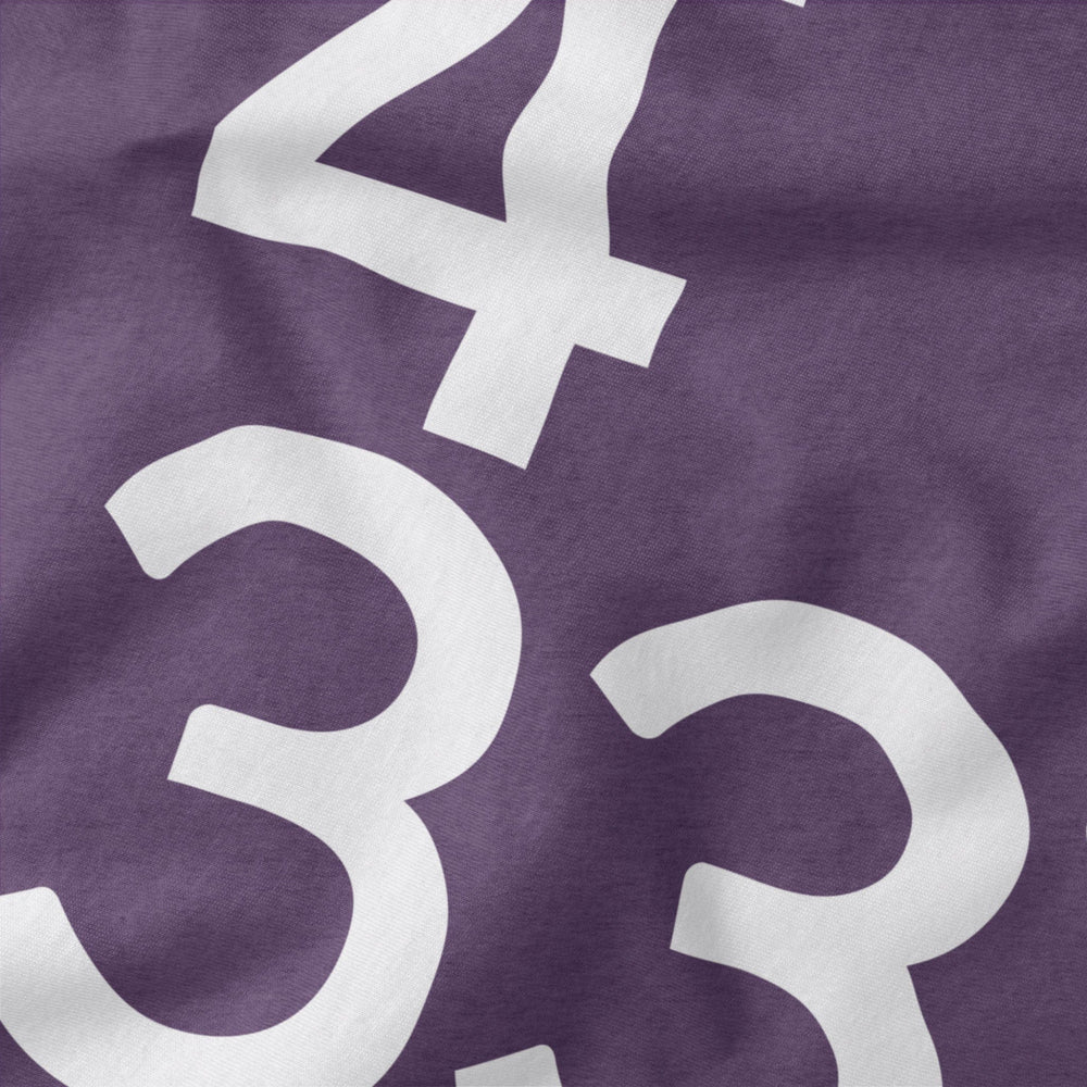 john cage: 4'33" classic tee in heather team purple, close-up of the print