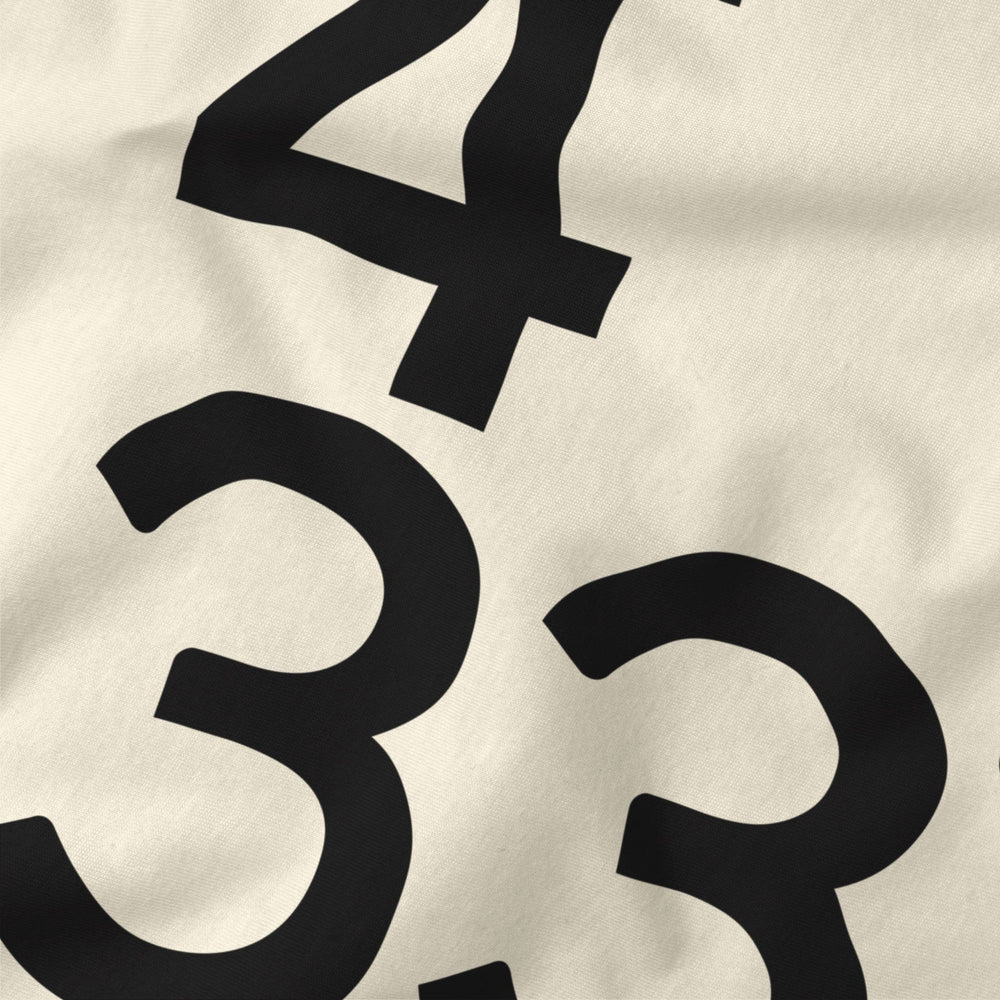 john cage: 4'33" classic tee in natural, close-up of the print
