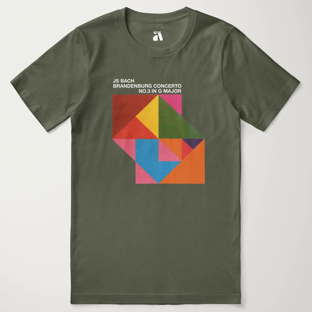 bach: brandenburg concerto no. 3 classic tee in military green, laid flat