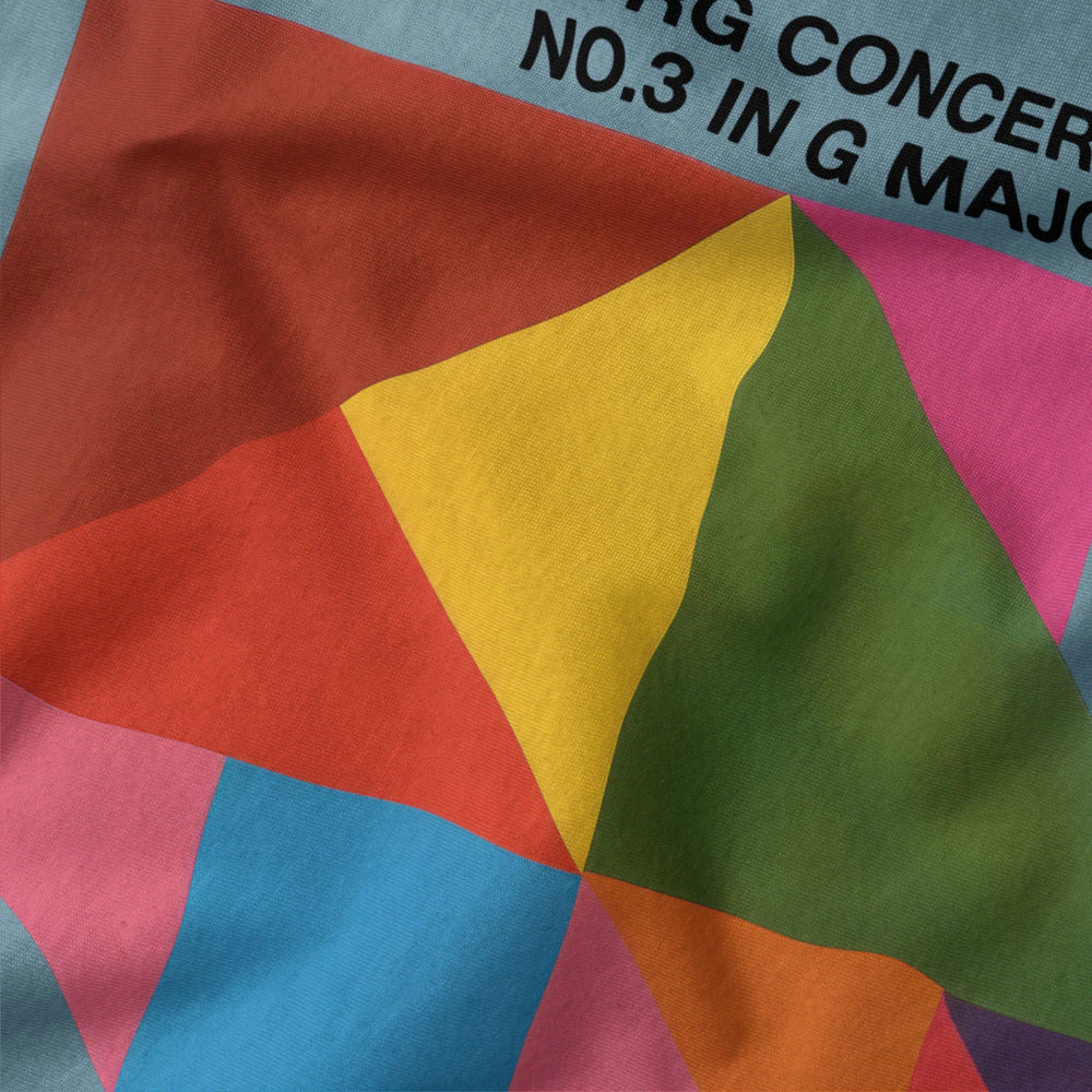 bach: brandenburg concerto no. 3 classic tee in steel blue, close-up of the print