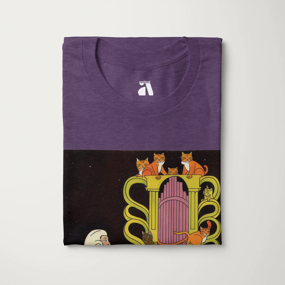 bach: organ cats classic tee in heather team purple, folded