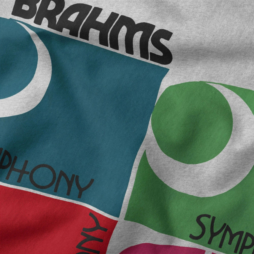 brahms: four symphonies classic tee in athletic heather, close-up of the print