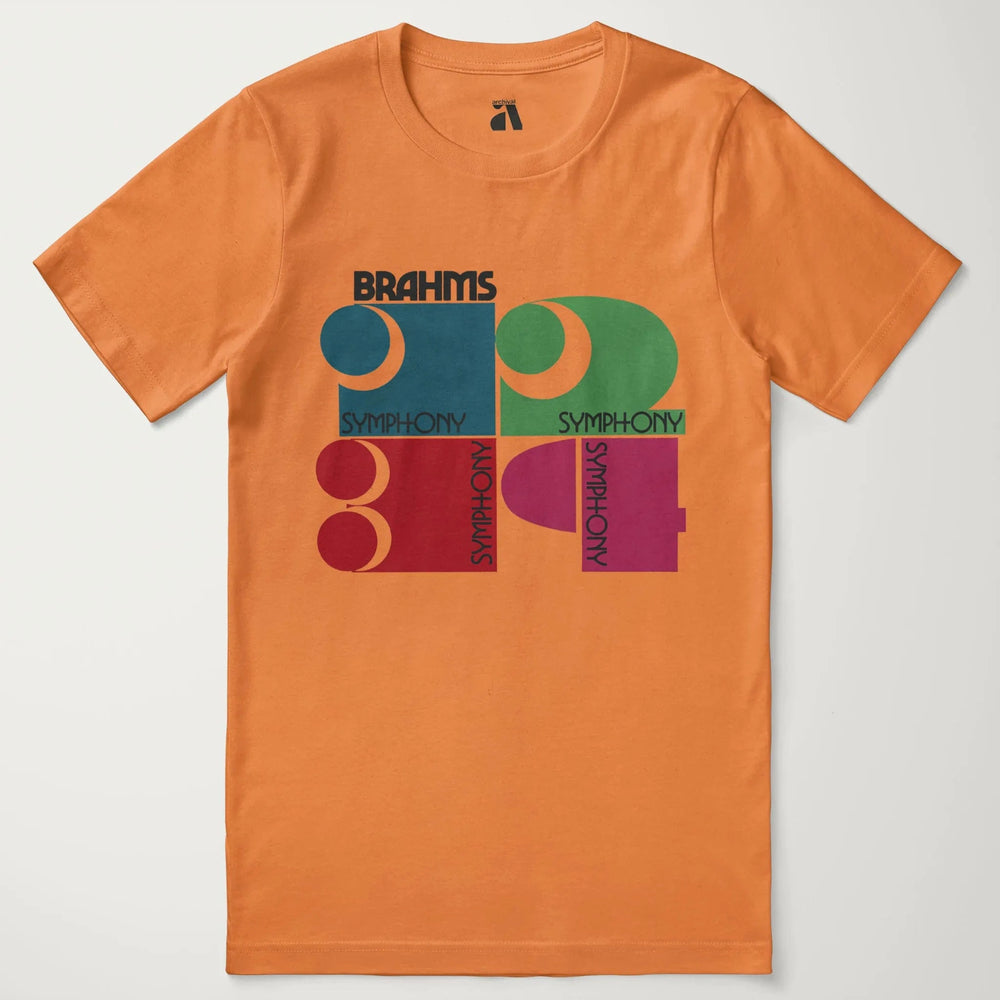 brahms: four symphonies classic tee in burnt orange, laid flat