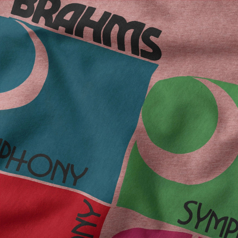 brahms: four symphonies classic tee in heather mauve, close-up of the print