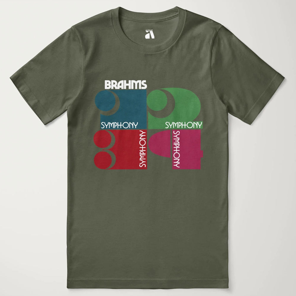 brahms: four symphonies classic tee in military green, laid flat