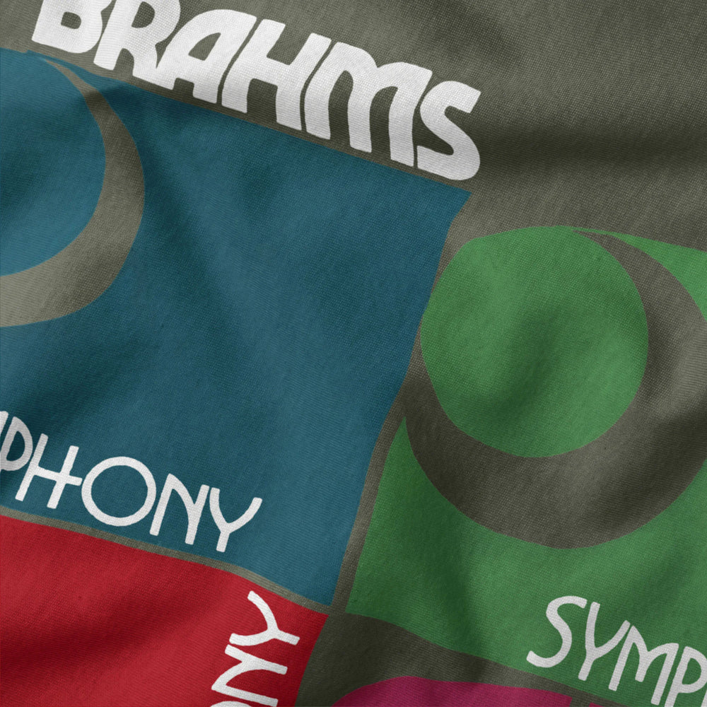 brahms: four symphonies classic tee in military green, close-up of the print