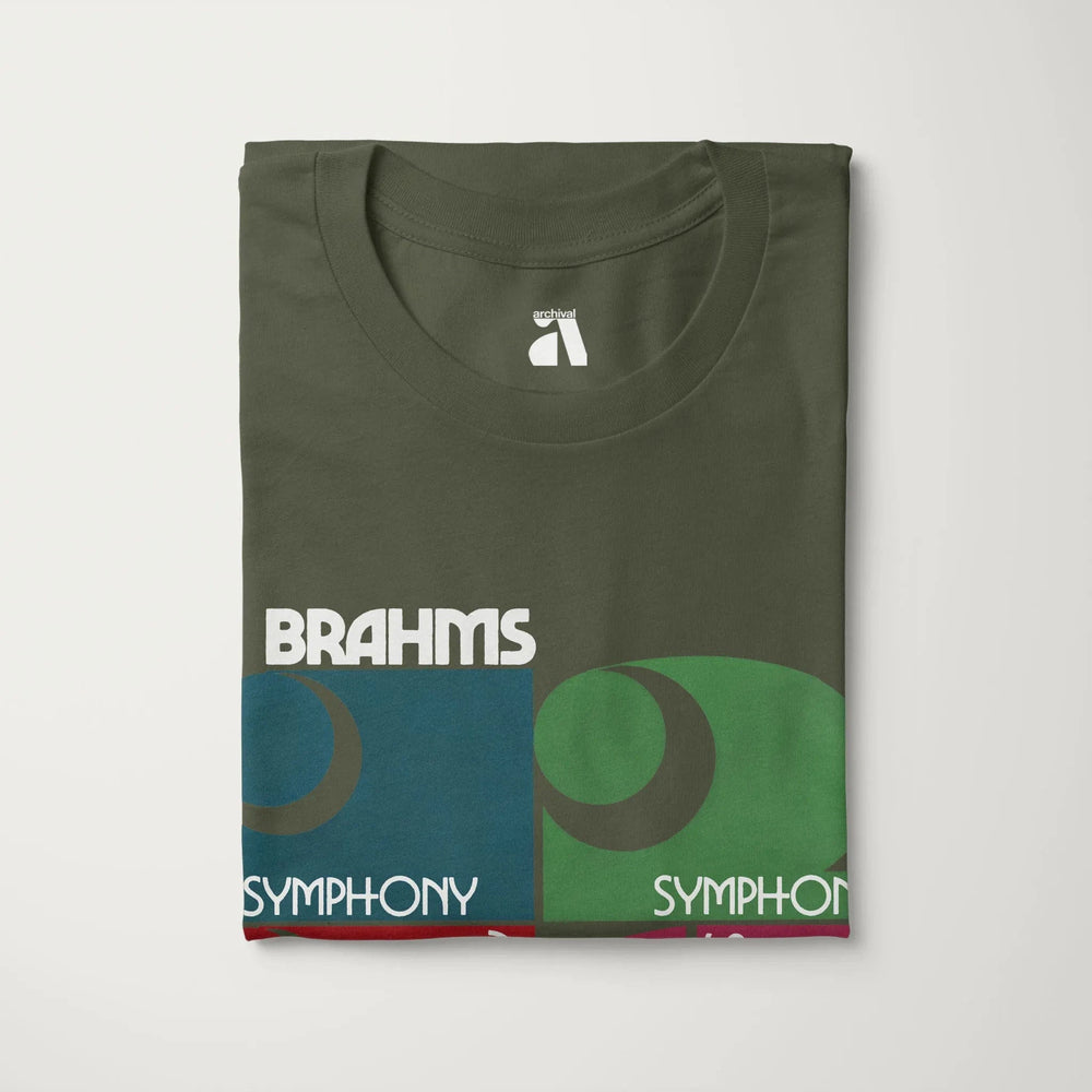 brahms: four symphonies classic tee in military green, folded