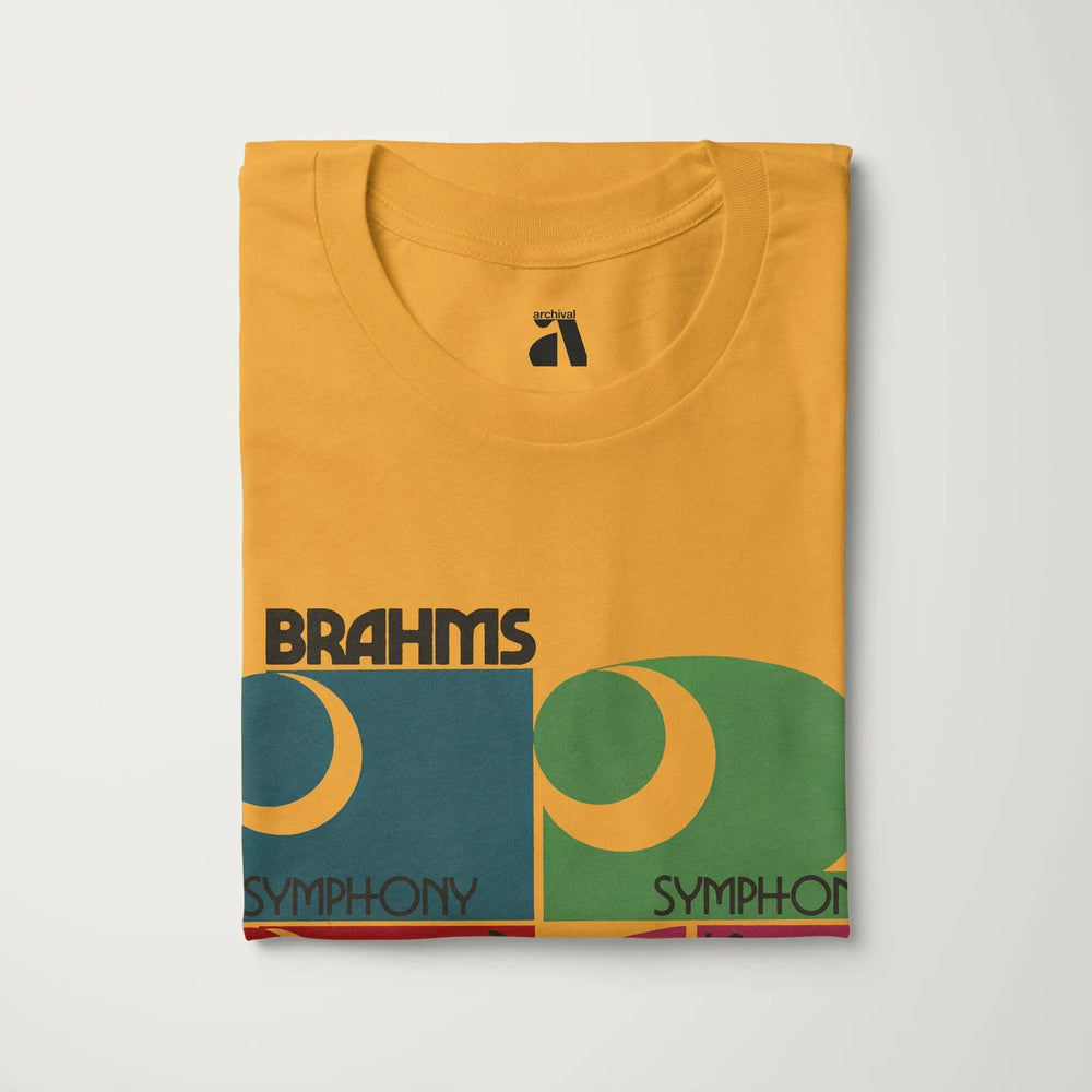 brahms: four symphonies classic tee in mustard, folded