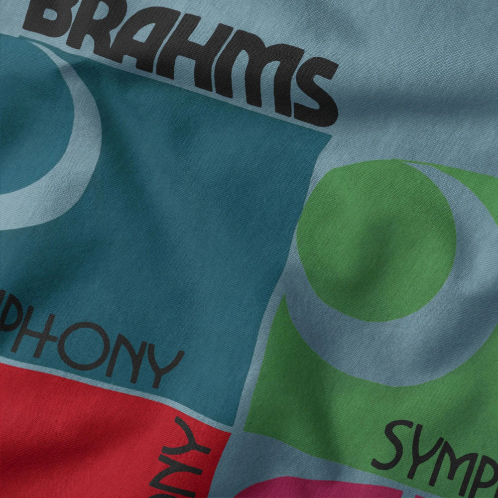 brahms: four symphonies classic tee in steel blue, close-up of the print