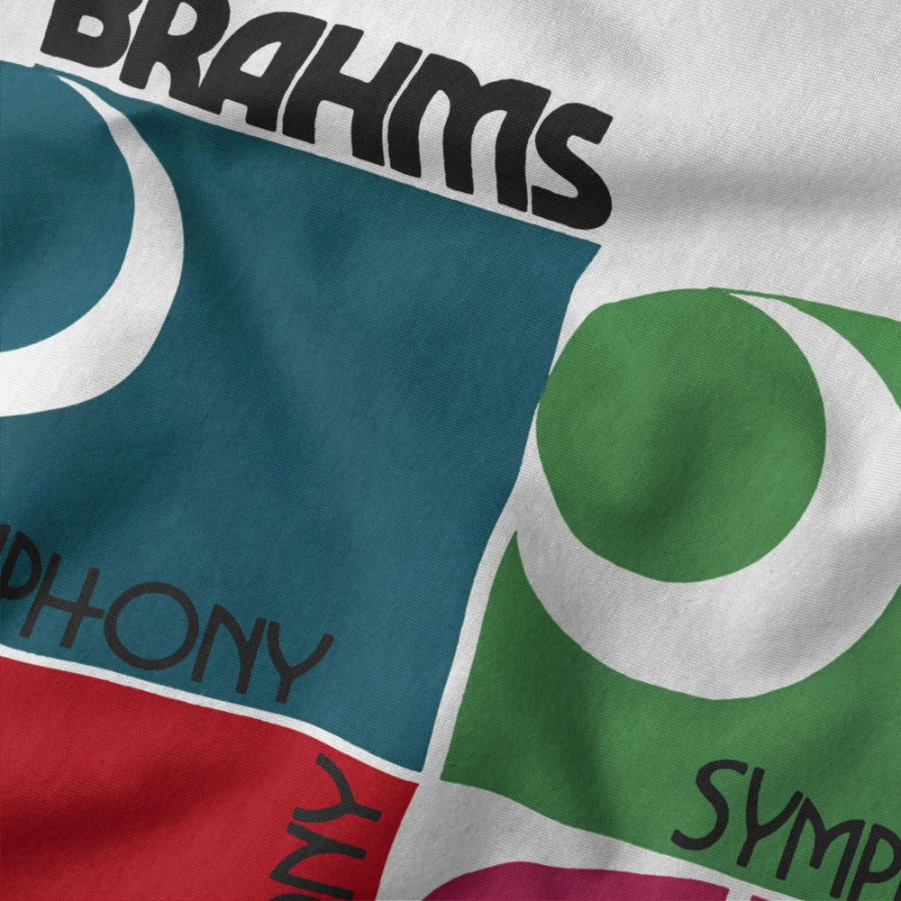 brahms: four symphonies classic tee in vintage white, close-up of the print