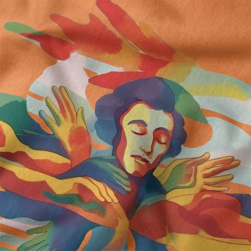 chopin: illustrated classic tee in burnt orange, close-up of the print