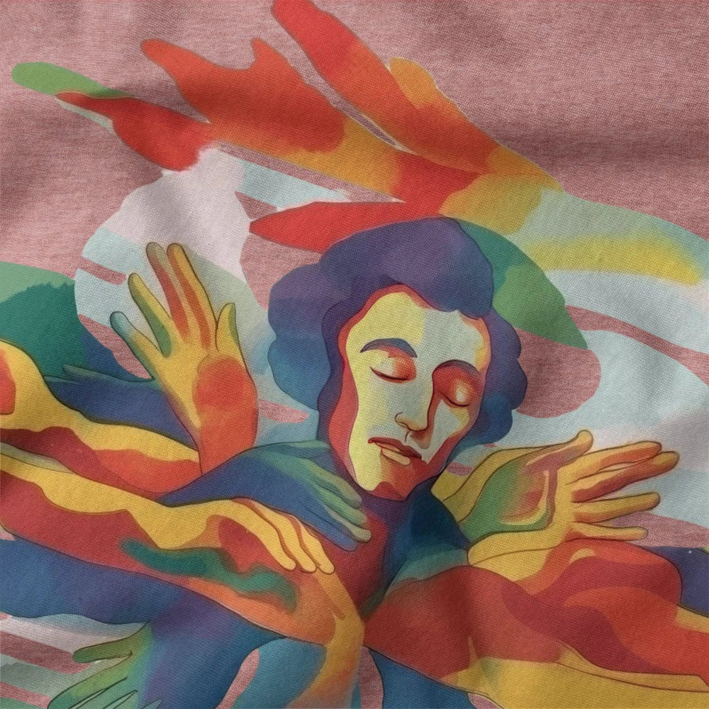 chopin: illustrated classic tee in heather mauve, close-up of the print