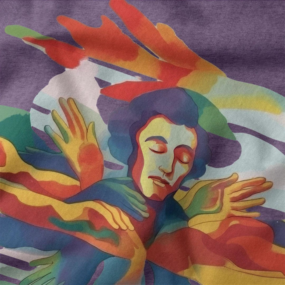 chopin: illustrated classic tee in heather team purple, close-up of the print