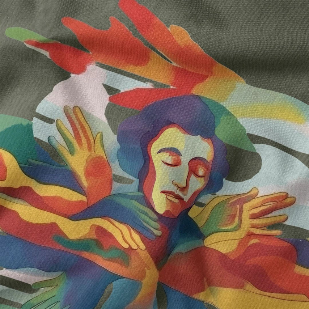 chopin: illustrated classic tee in military green, close-up of the print
