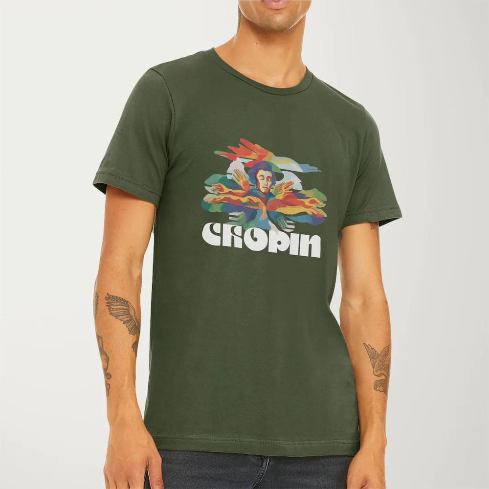 chopin: illustrated classic tee in military green, worn