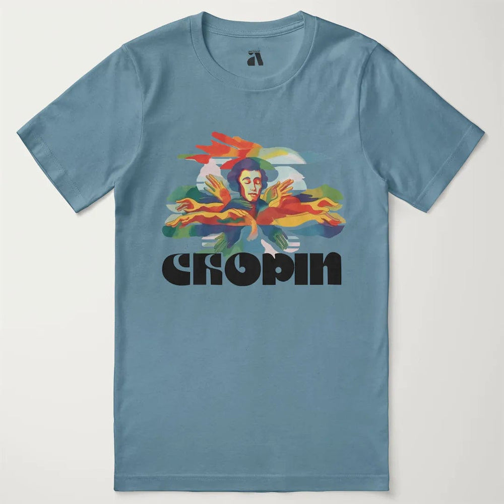 chopin: illustrated classic tee in steel blue, laid flat