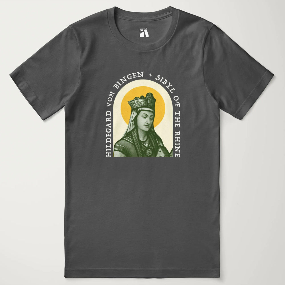 hildegard von bingen: sibyl of the rhine classic tee in asphalt, laid flat