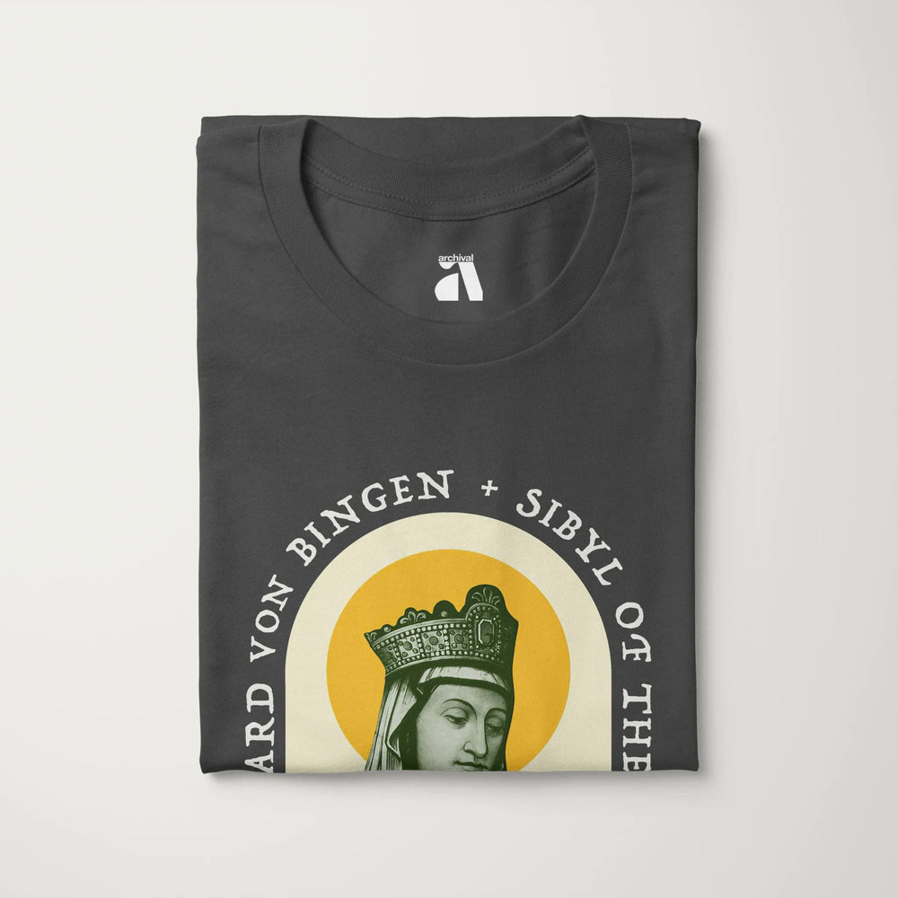 hildegard von bingen: sibyl of the rhine classic tee in asphalt, folded