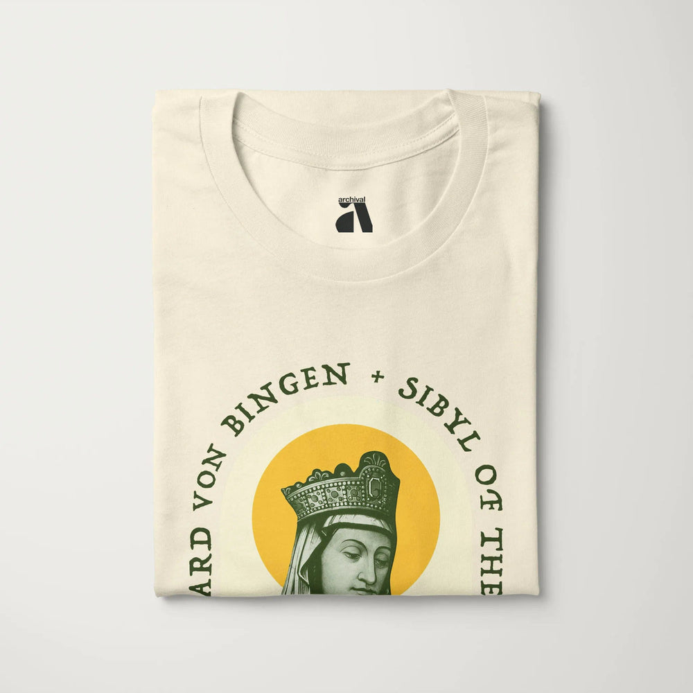hildegard von bingen: sibyl of the rhine classic tee in natural, folded