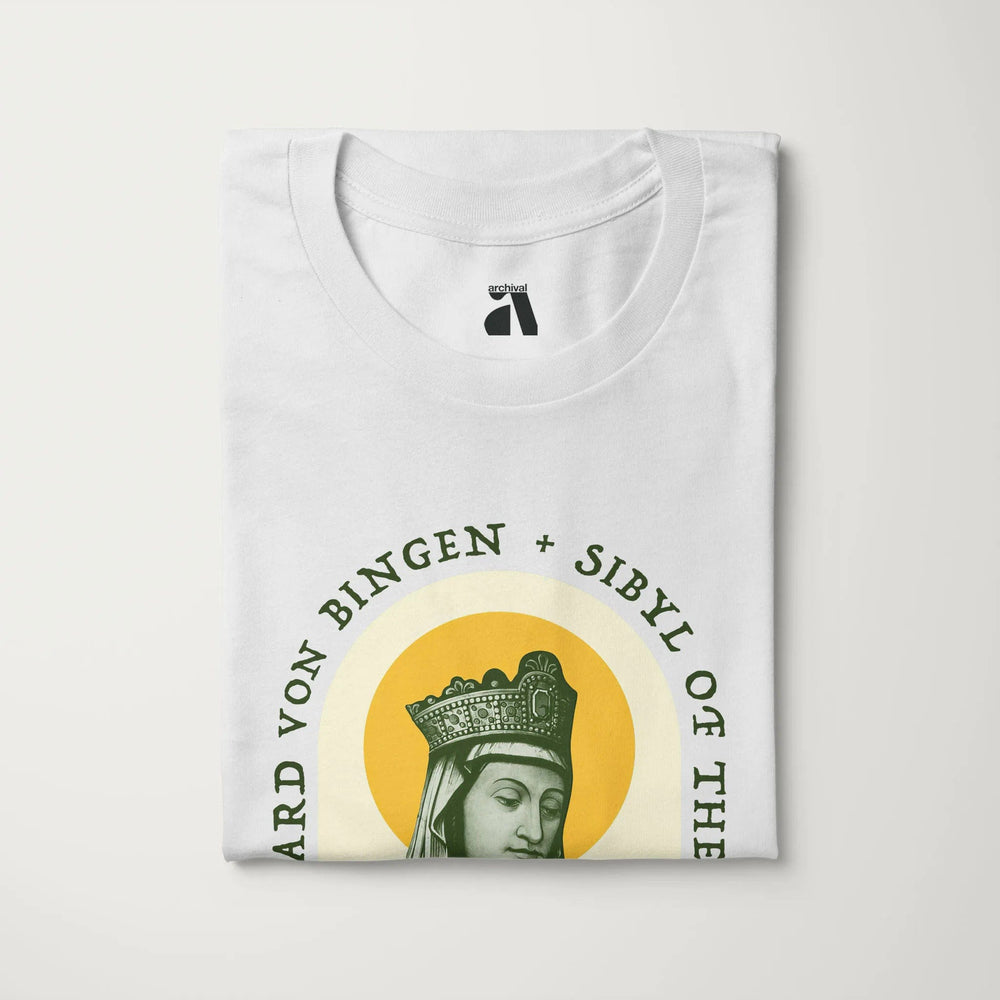 hildegard von bingen: sibyl of the rhine classic tee in vintage white, folded