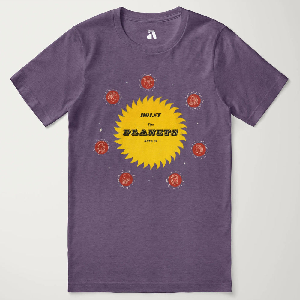 gustav holst: the planets classic tee in heather team purple, laid flat