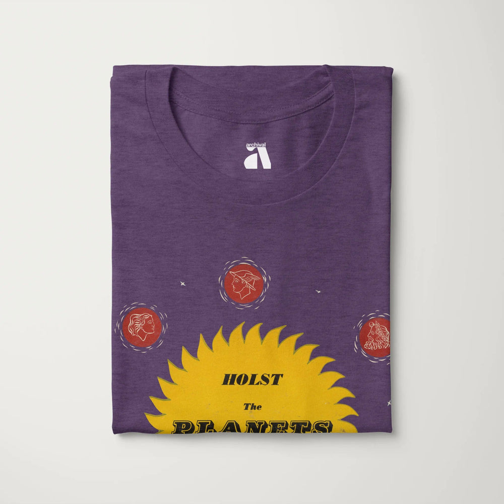 gustav holst: the planets classic tee in heather team purple, folded