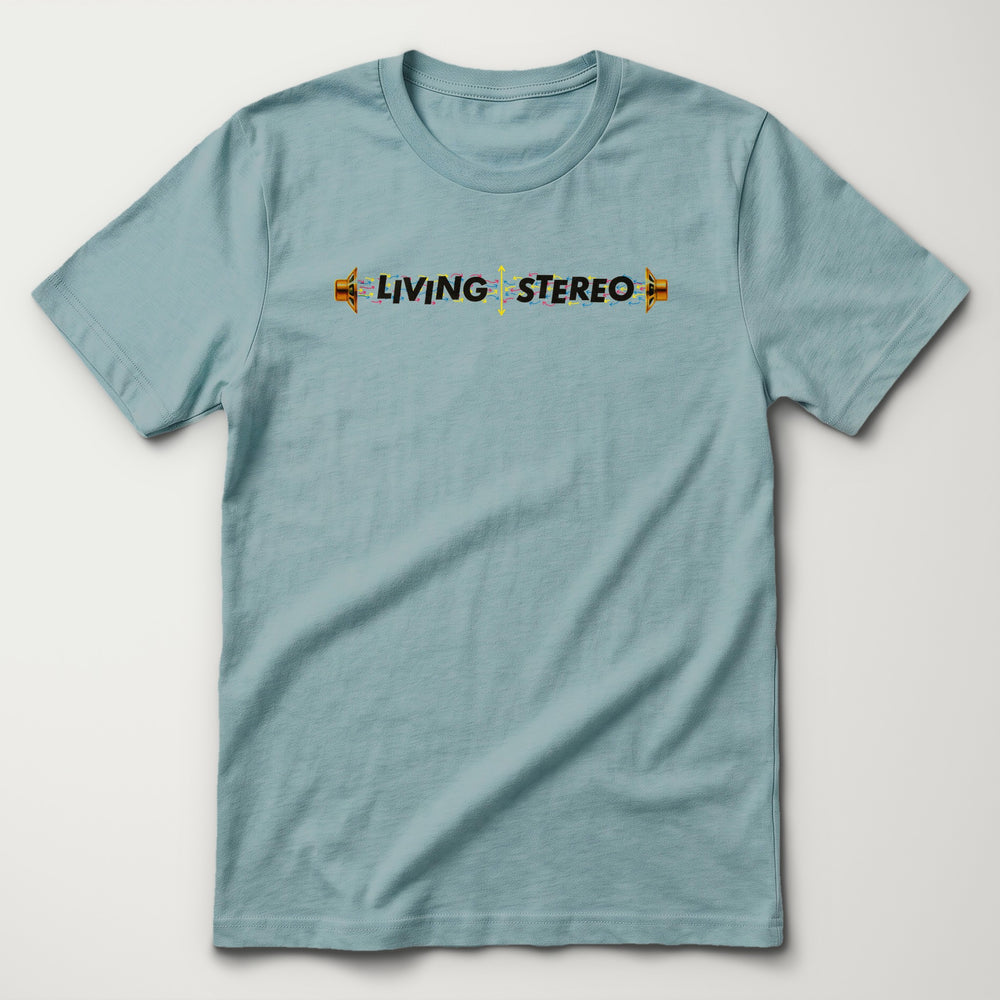 Living Stereo Classic Tee in Heather Blue Lagoon, flat lay