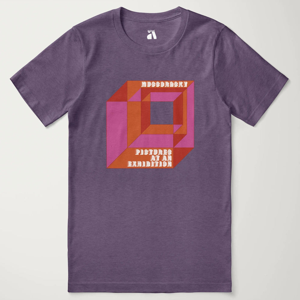 mussorgsky: pictures at an exhibition classic tee in heather team purple, laid flat