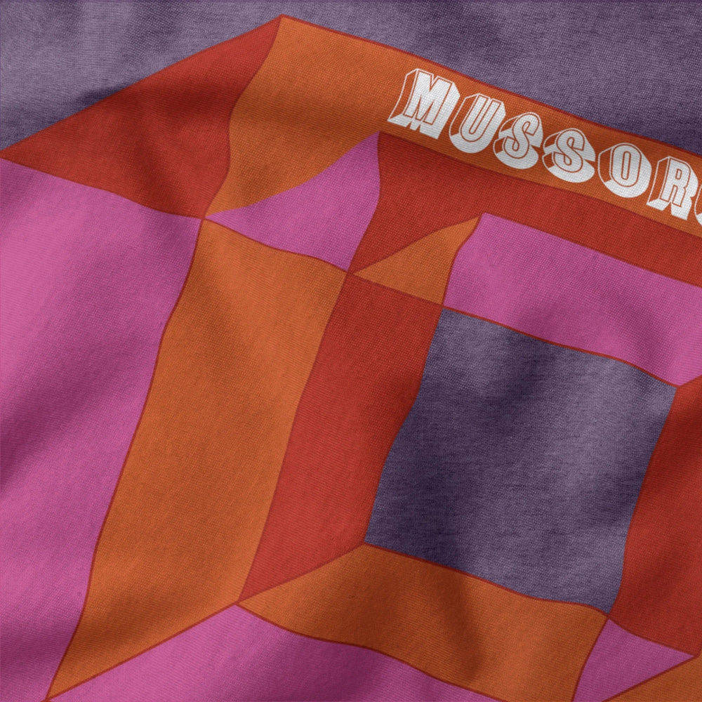 mussorgsky: pictures at an exhibition classic tee in heather team purple, close-up of the print