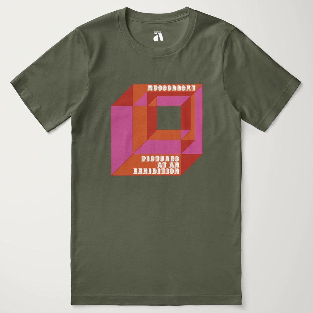 mussorgsky: pictures at an exhibition classic tee in military green, laid flat