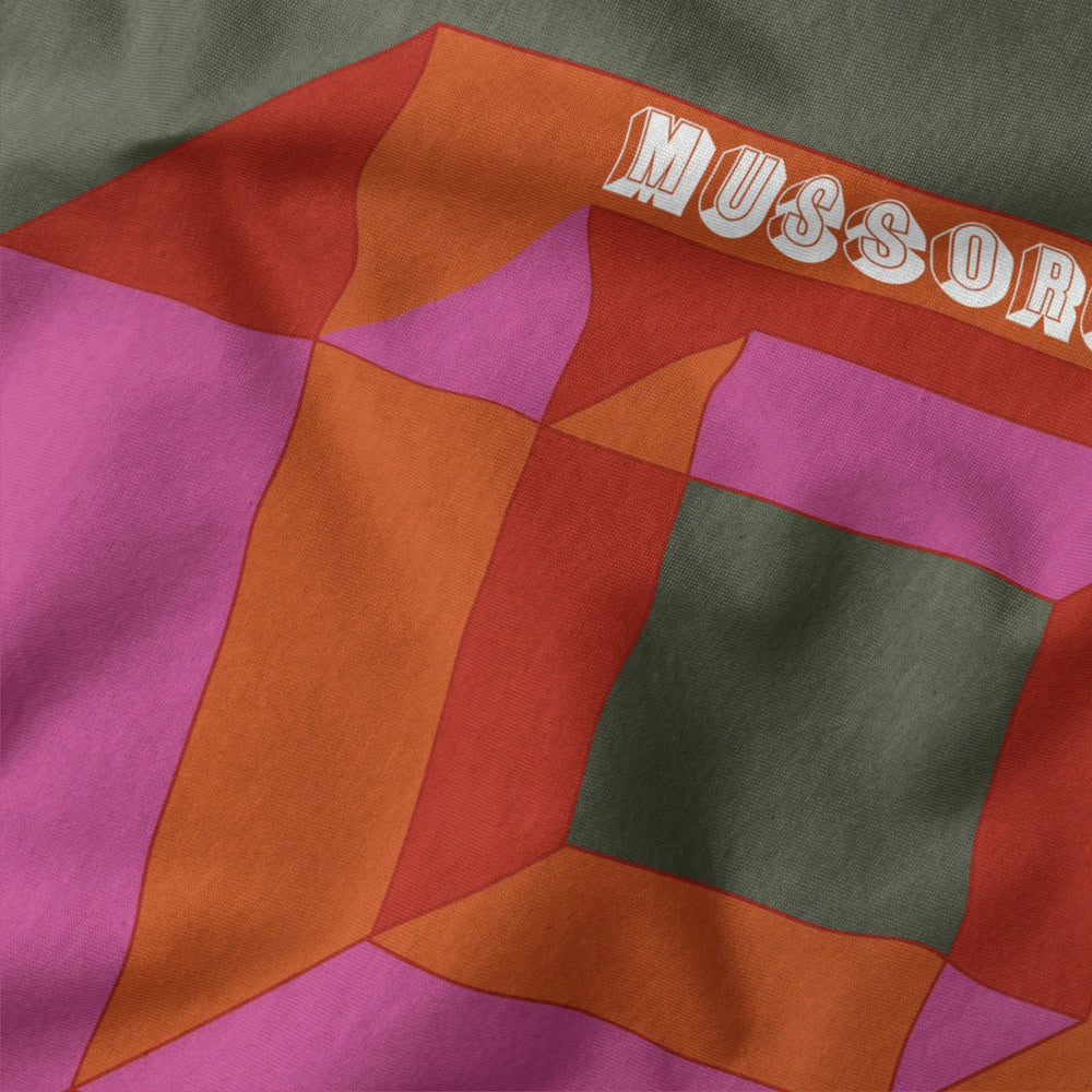 mussorgsky: pictures at an exhibition classic tee in military green, close-up of the print