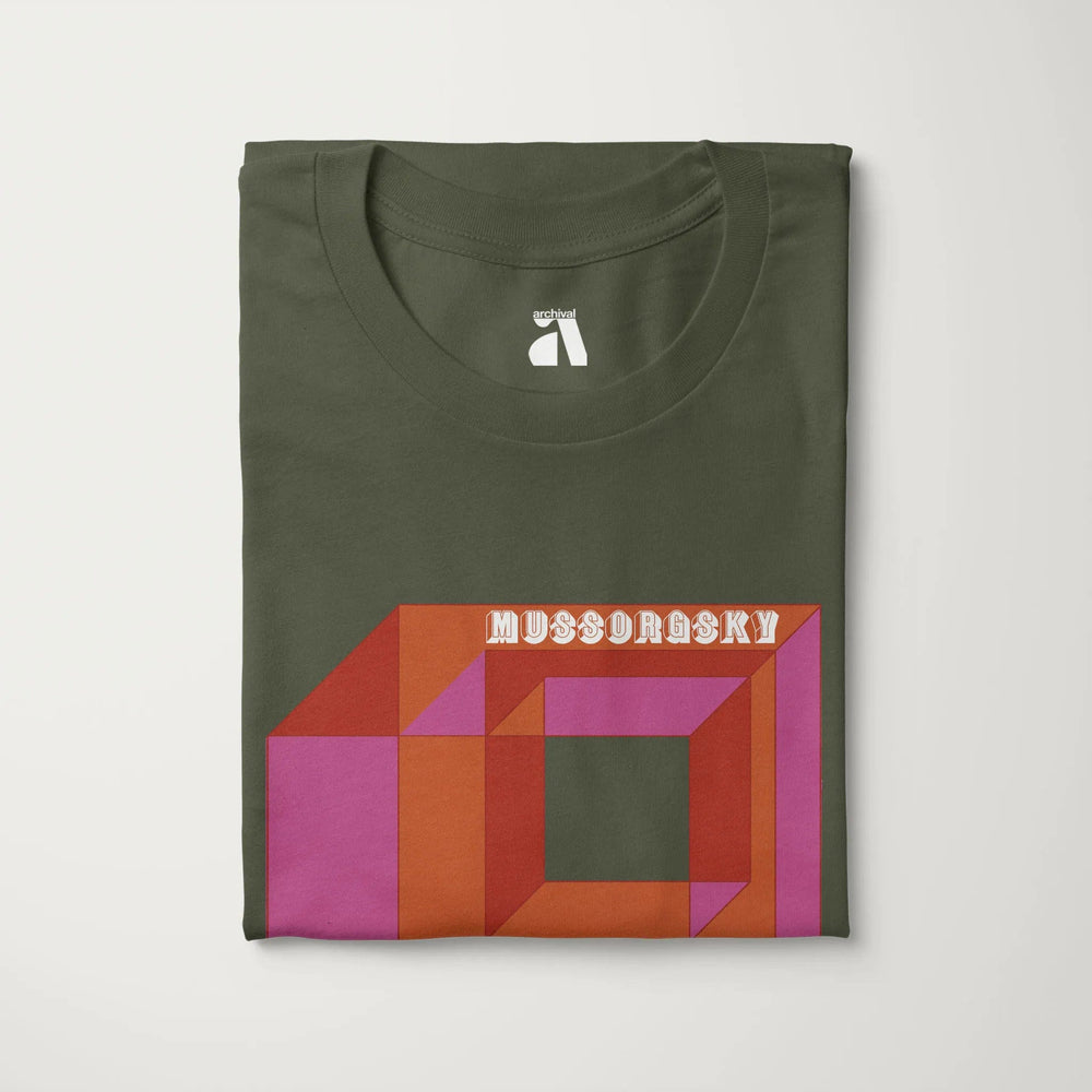 mussorgsky: pictures at an exhibition classic tee in military green, folded