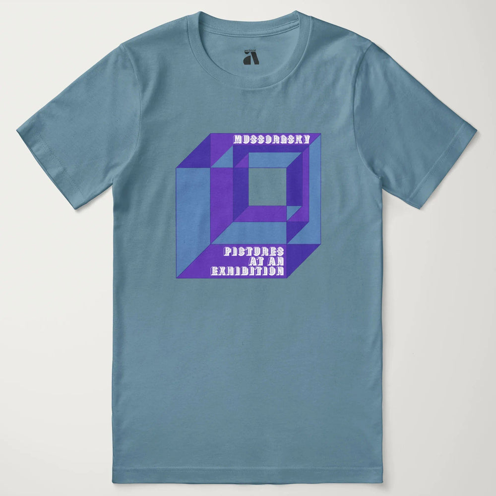 mussorgsky: pictures at an exhibition classic tee in steel blue, laid flat