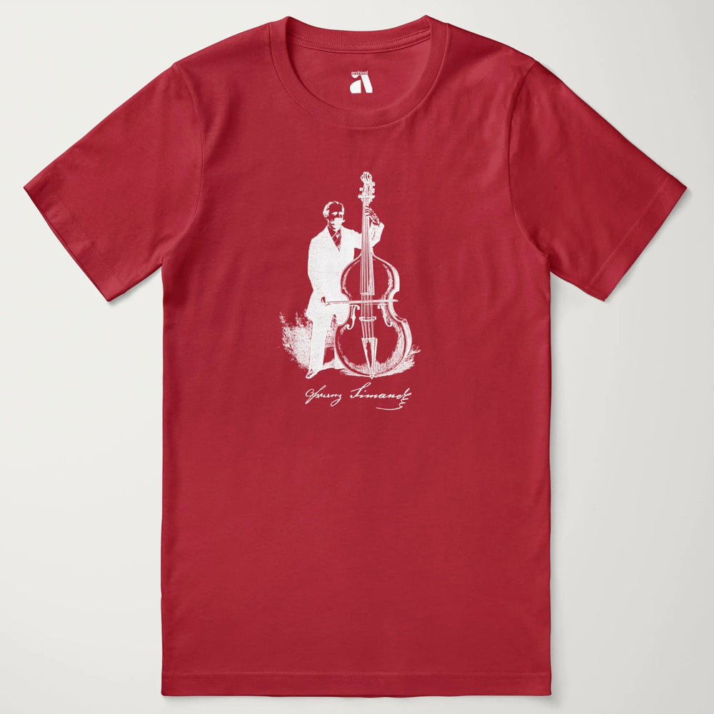f. simandl: new method bass classic tee in canvas red, laid flat