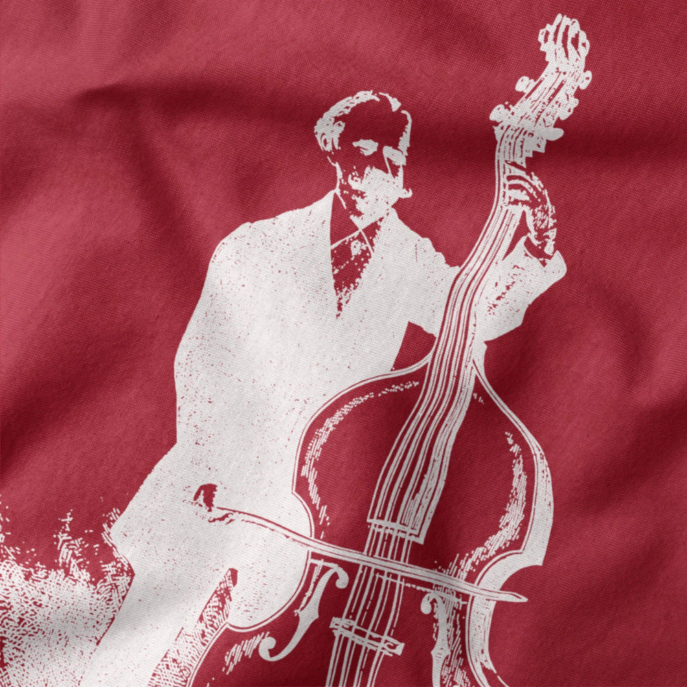 f. simandl: new method bass classic tee in canvas red, close-up of the print