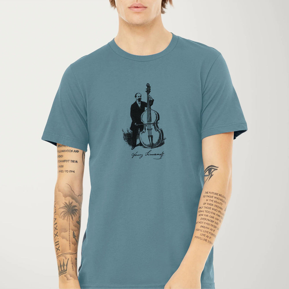 f. simandl: new method bass classic tee in steel blue, worn
