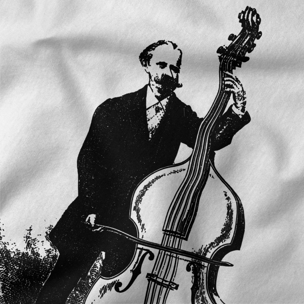 f. simandl: new method bass classic tee in vintage white, close-up of the print