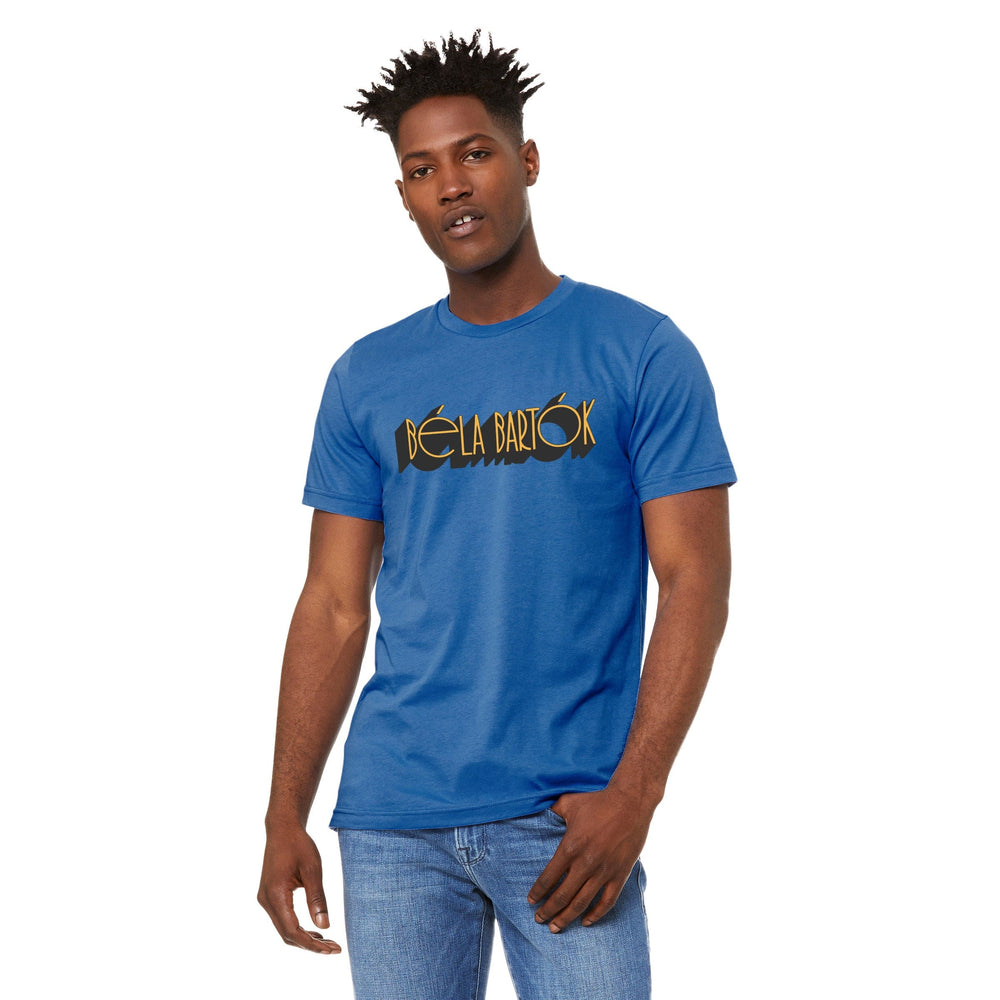 béla bartók: wordmark classic tee in columbiablue, worn