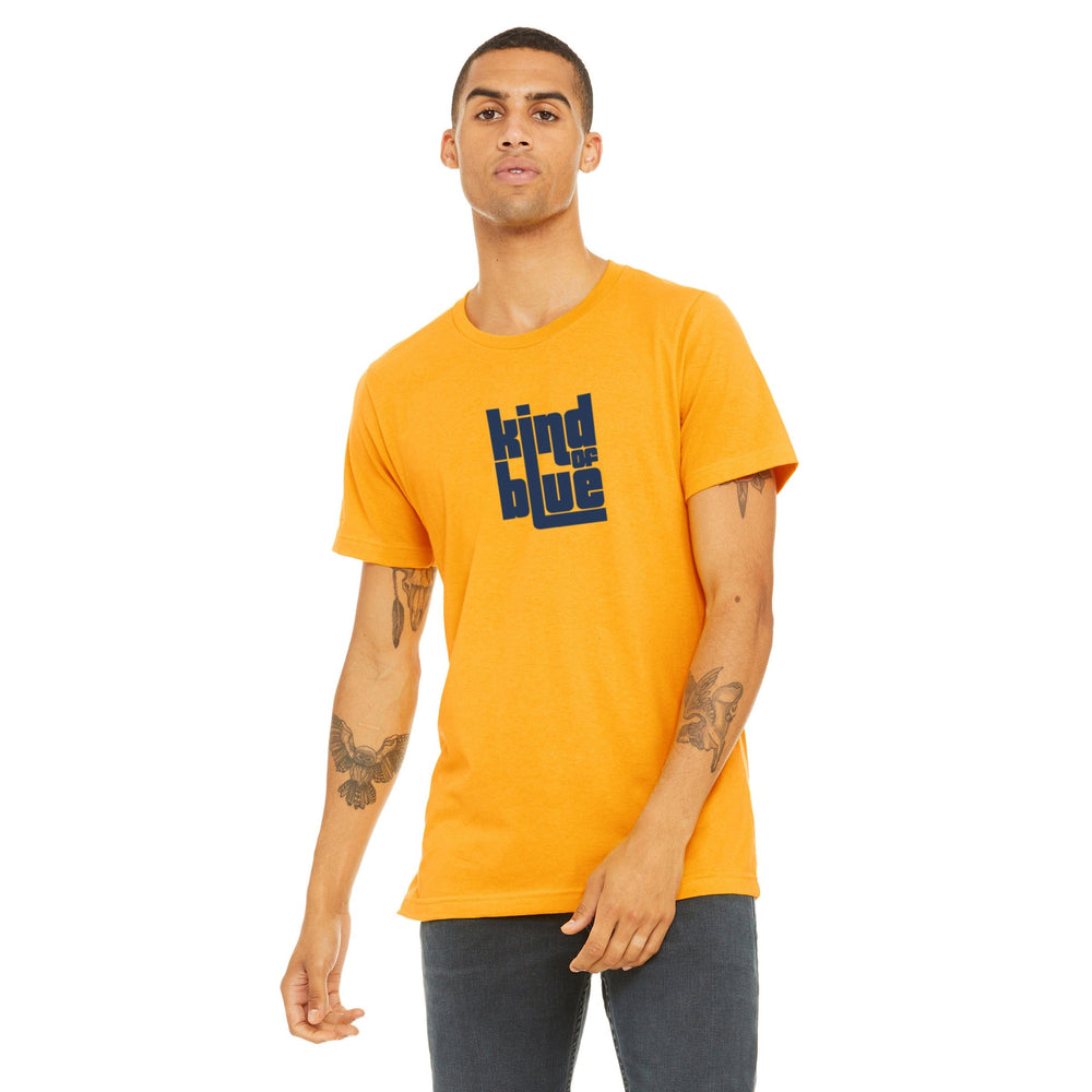 kind of blue classic tee in gold, worn