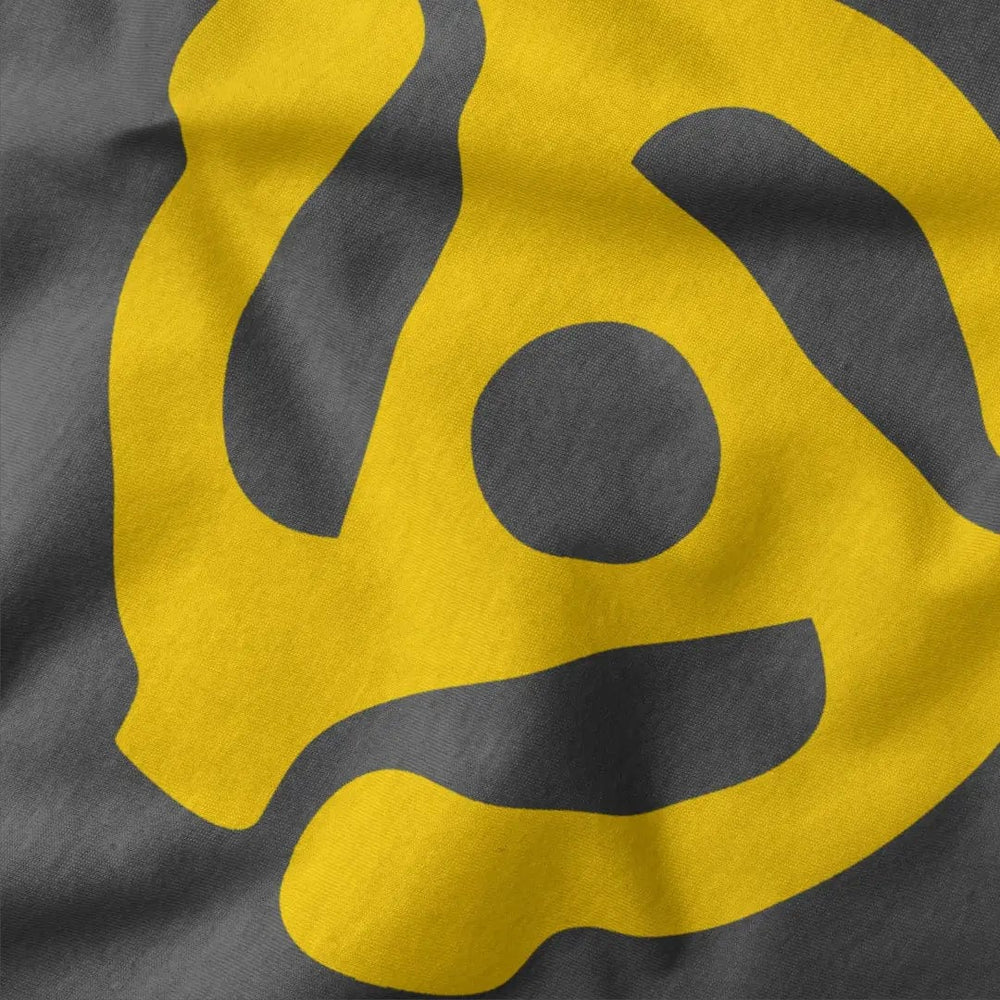 45rpm adapter classic tee in asphalt, close-up of the print