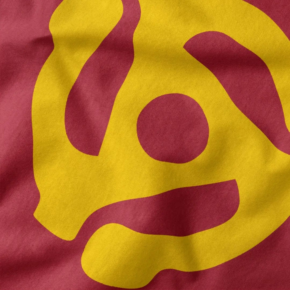 45rpm adapter classic tee in canvas red, close-up of the print