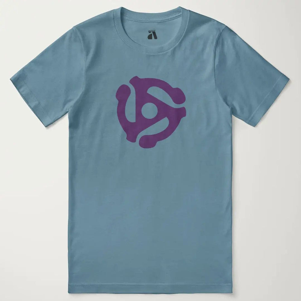 45rpm adapter classic tee in steel blue, laid flat