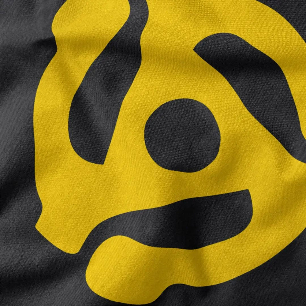 45rpm adapter classic tee in vintage black, close-up of the print