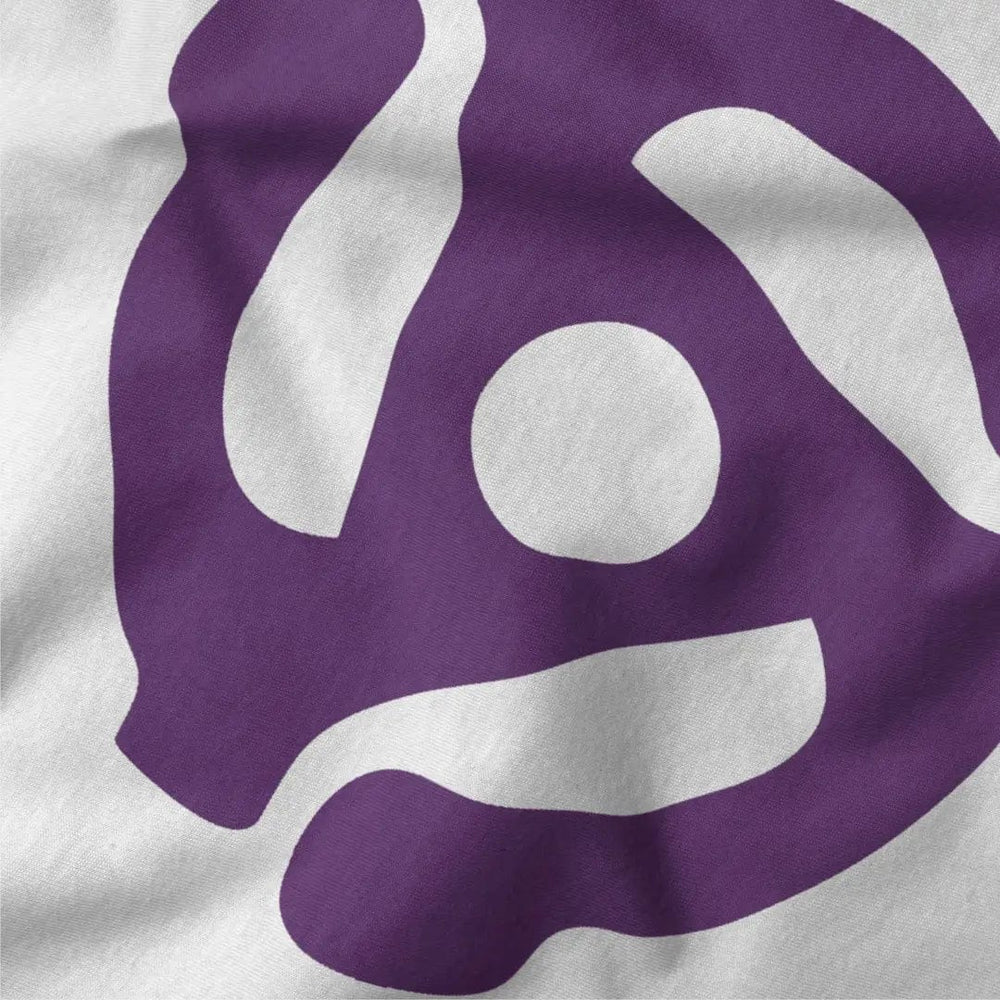 45rpm adapter classic tee in vintage white, close-up of the print