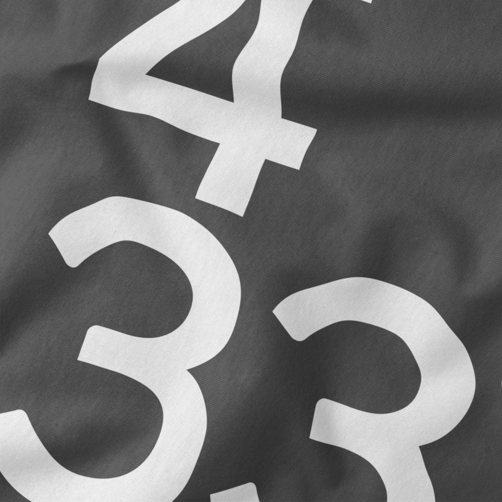 john cage: 4'33" classic tee in asphalt, close-up of the print
