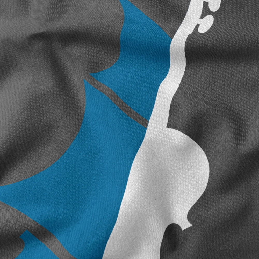 sea of song classic tee in asphalt, close-up of the print